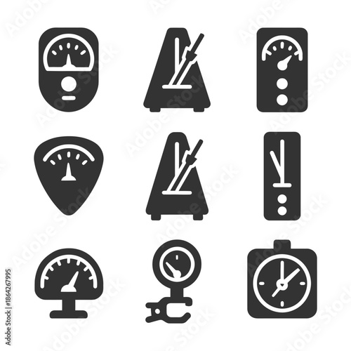 Collection of musical tempo icons featuring metronome and tuner designs.