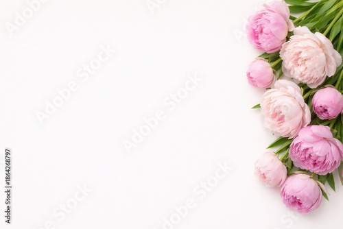 Peonie rosa chiaro e fucsia su sfondo chiaro. Generative AI