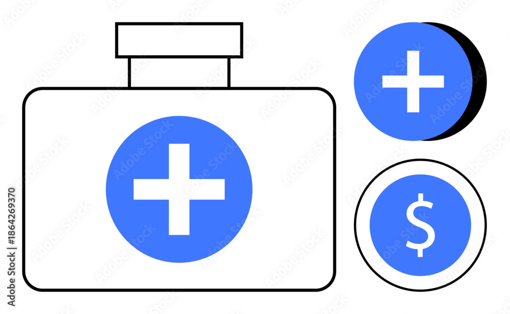 Fototapeta premium Medical fund concept. Medical fund symbols combining healthcare and financial support visuals. Medical fund for financial aid in emergencies. For healthcare, insurance, donations, finance
