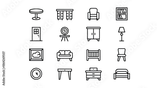 line icons of various furniture and household items