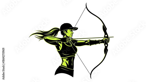 Focused female archer aiming with precision and determination