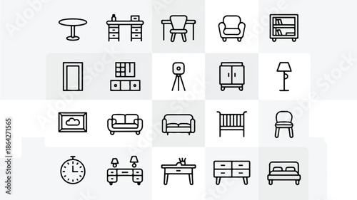 set of various furniture and household items icons