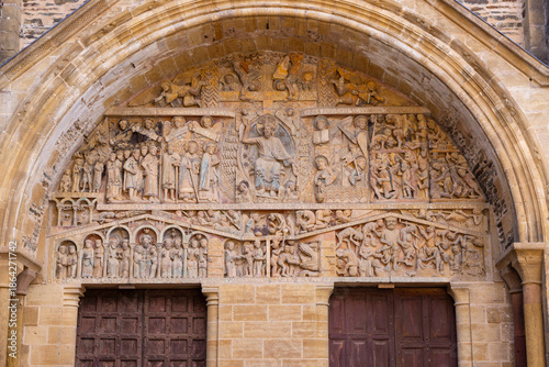 Last Judgment tympanum at Sainte Foy Abbey Church Conques en Rouergue
