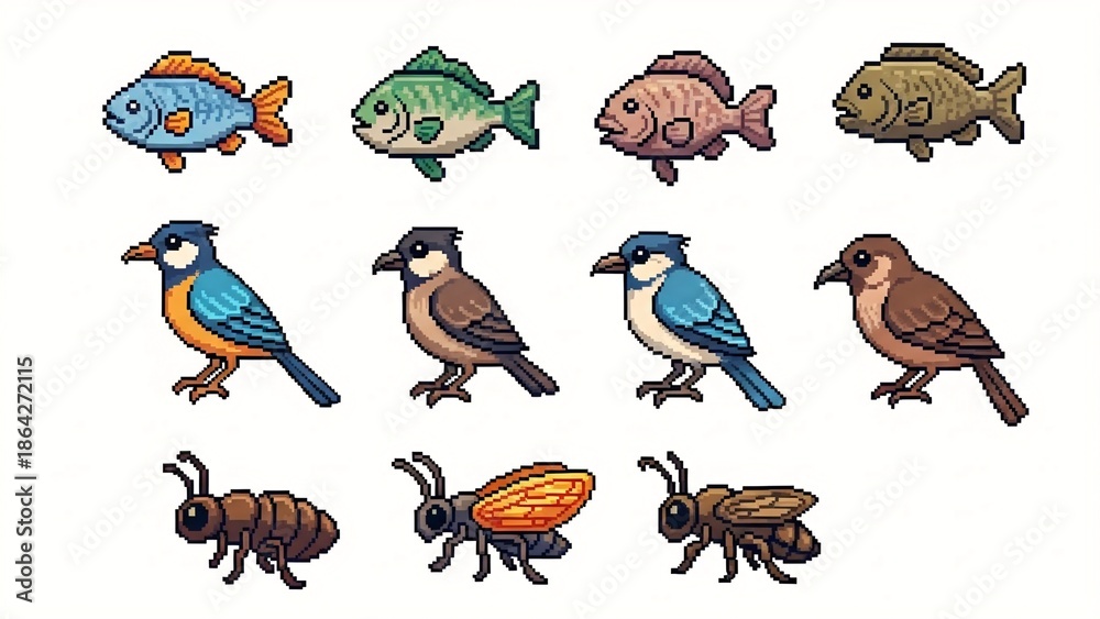 Obraz premium Pixel-style critters leap across retro screen, 8-bit tails flick, loop endless neon arcade chase. 