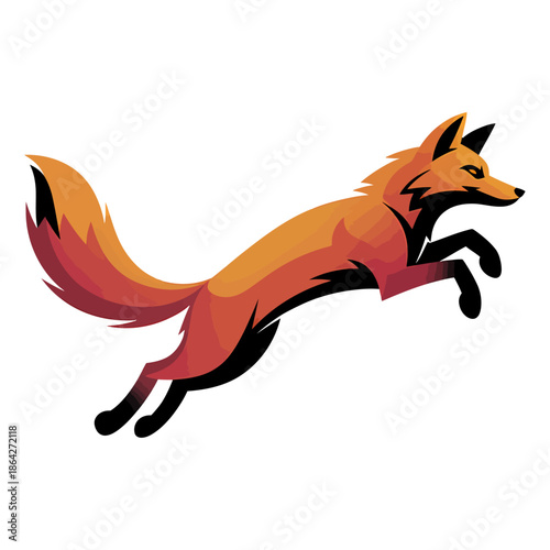 cartoon vector illustration of a leaping fox with vibrant orange fur, symbolizing agility and wildlife in motion