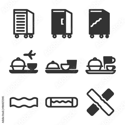 Airline meal service icons: food trolley, in-flight dining.