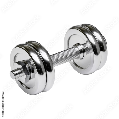 Chrome Dumbbell with Hexagonal Nut weight exercise isolated on a transparent background
