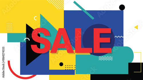 Bold SALE vector illustration with large centered typography on modern abstract background, flat design ideal for ecommerce promotions, digital ads, banners, and seasonal sales campaigns