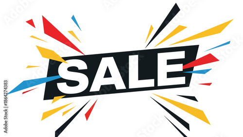 Eye-catching SALE vector poster featuring oversized central typography with dynamic abstract shapes, perfect for retail advertising, online shopping campaigns, and promotional banners