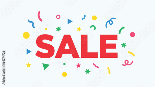 SALE vector illustration with bold centered typography surrounded by festive abstract shapes, flat design perfect for promotional ads, banners, and online shopping events