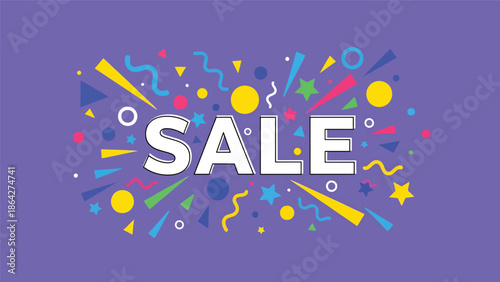SALE vector illustration with bold centered typography surrounded by festive abstract shapes, flat design perfect for promotional ads, banners, and online shopping events