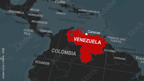Принти на полотні World map segment highlighting the Venezuela, marked in contrasting colors to re