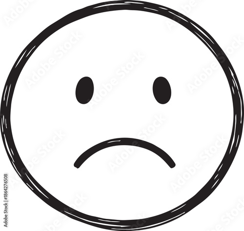 Hand-drawn sad face emoji icon showing sorrow or disappointment in black and white sketch style