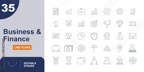 Business and Finance Thin Line Icon Set