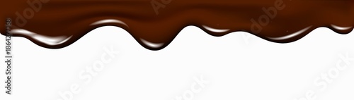 Realistic dark chocolate falling drops, dripping melted liquid cocoa cream.