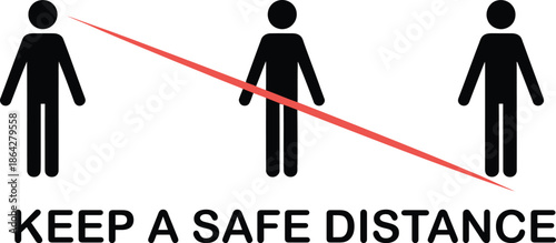 Social Distancing Icon Set with Keep a Safe Distance Text and Stick Figure People