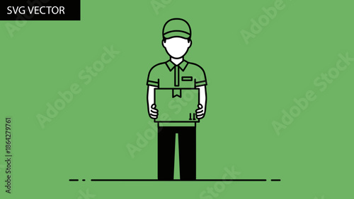 Delivery Person Holding a Package in a Flat Design Style.