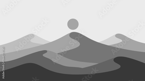 Minimalist Desert Landscape with Sun and Rolling Dunes.