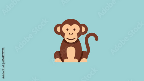 Cute cartoon monkey sitting and smiling with a curved tail.