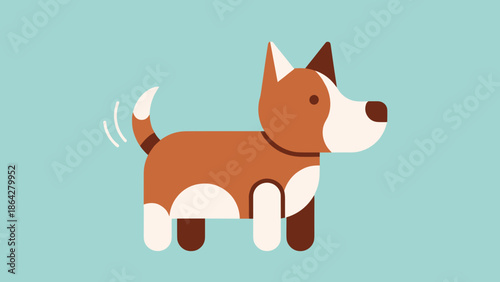 Cute cartoon dog wagging its tail happily.
