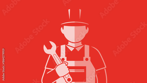 Illustration of a construction worker holding a wrench tool.