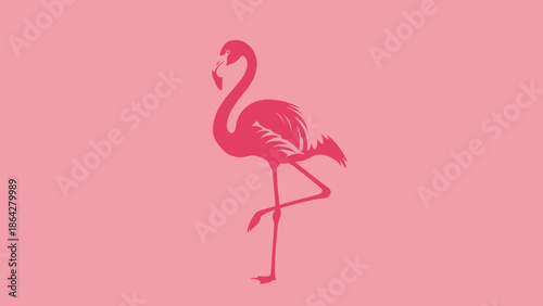 Pink flamingo silhouette standing on one leg against a soft pink background.