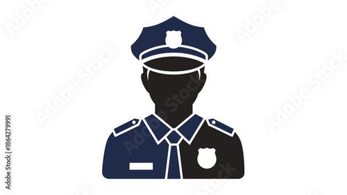 Silhouette of a police officer in uniform with badge.