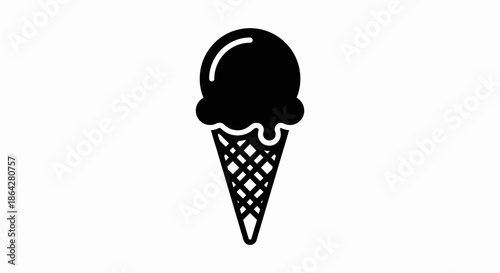 Ice cream cone icon silhouette isolated on white