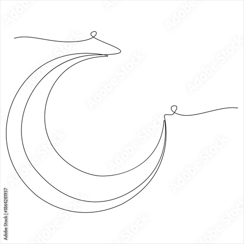 Continuous line drawing of moon with mosque and lantern Islamic new year concept