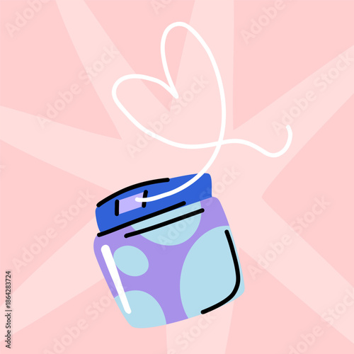 Heartshaped dental floss in a purple case on a bright pink background dental care oral care