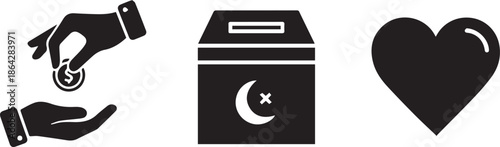 Zakat donation glyph icons with vintage Islamic ornamental dividers and corners