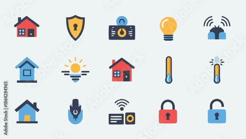 Collection of Home Security Icons and Symbols.