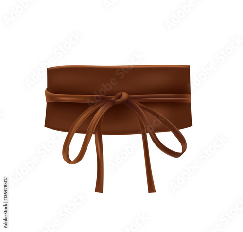 Wide woman brown leather belt with bow, vector