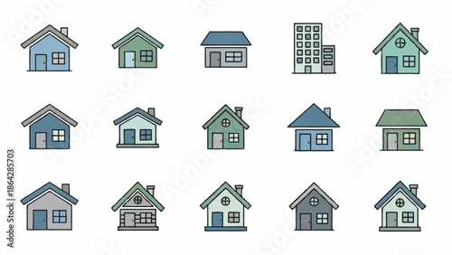 Collection of Simple House Icons in Various Colors and Designs.