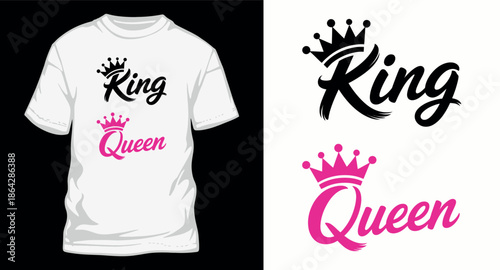 King and queen crowns couple t-shirt design for matching outfits and fashion apparel