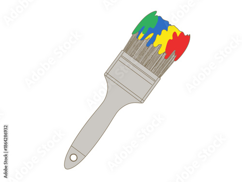A colorful paintbrush with green, yellow, blue, and red paint, ready to bring art to life