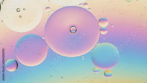 Iridescent Pastel Gradient Abstract Background: Oil and Water Bubbles