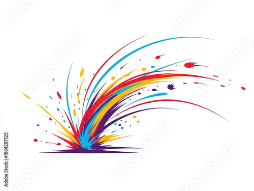 Colorful explosion of lines and splashes, vibrant abstract design element on white background