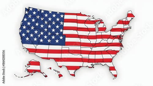 Map of the United States Featuring American Flag Design, Graphic Illustration, Digital Art, Modern Concept