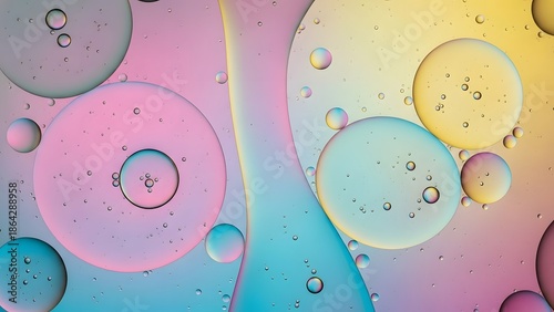 Colorful Oil Bubbles in Water: Abstract Pastel Liquid Texture