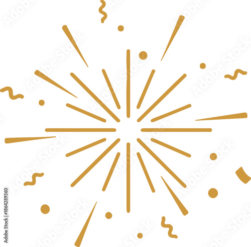 Gold fireworks on white background, Modern simple style confetti firework celebration banner clipart vector for Xmas, new year, holiday, birthday, anniversary, victory, party, carnival
