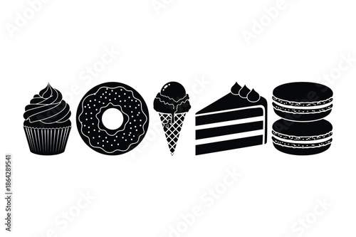 Sweet Dessert and Pastry Silhouette Icon Collection