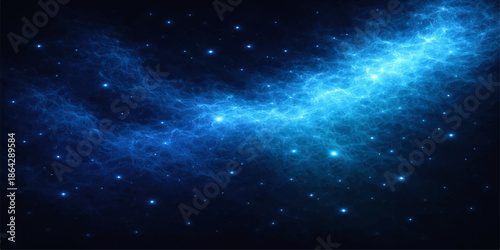 An abstract blue nebula glows within a deep dark cosmos filled with bright stars and a starry galaxy field for a fantasy astronomy science illustration