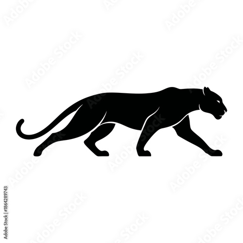 Black panther silhouette walking with tail curved animal big cat