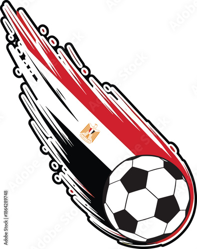 Soccer ball with Egypt flag trails on transparent background