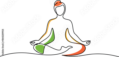 woman sitting in lotus position with colorful lines