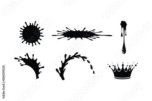 Liquid splash ink splat and paint drop silhouettes