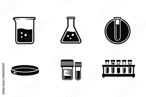 Laboratory science equipment beaker and test tube icons