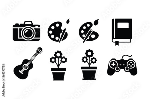 Collection of various hobby and leisure activity silhouette icons