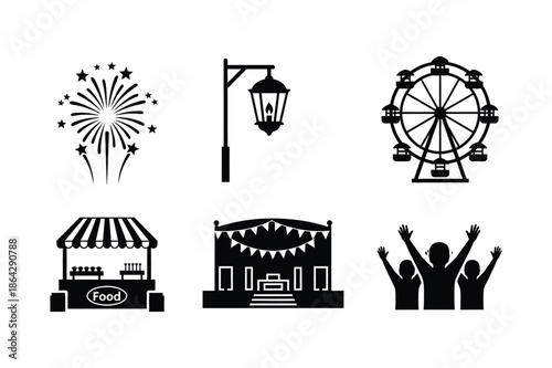 Amusement park carnival and fairground entertainment icon collection